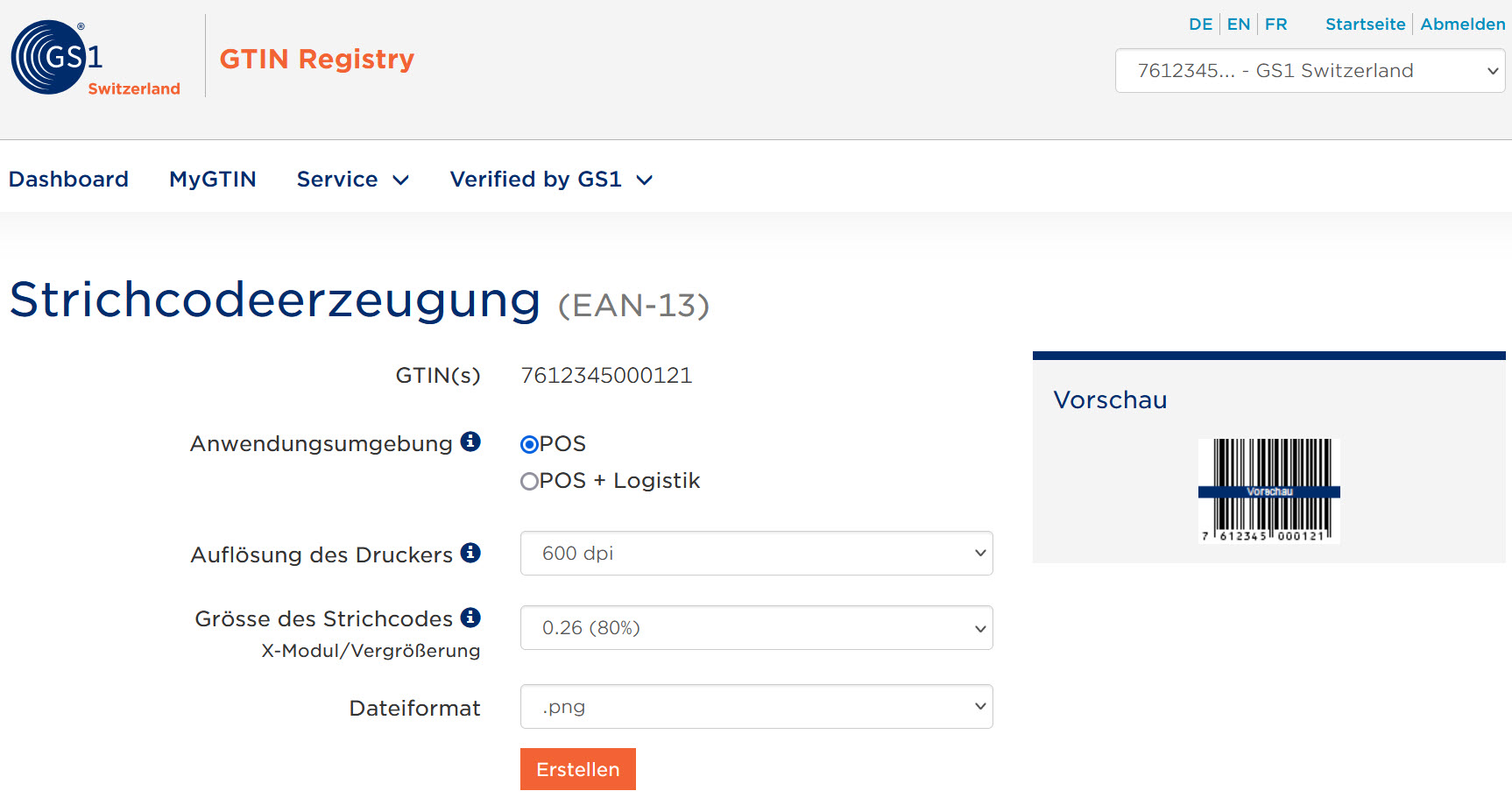 Strichcodeerzeugung GTIN Registry